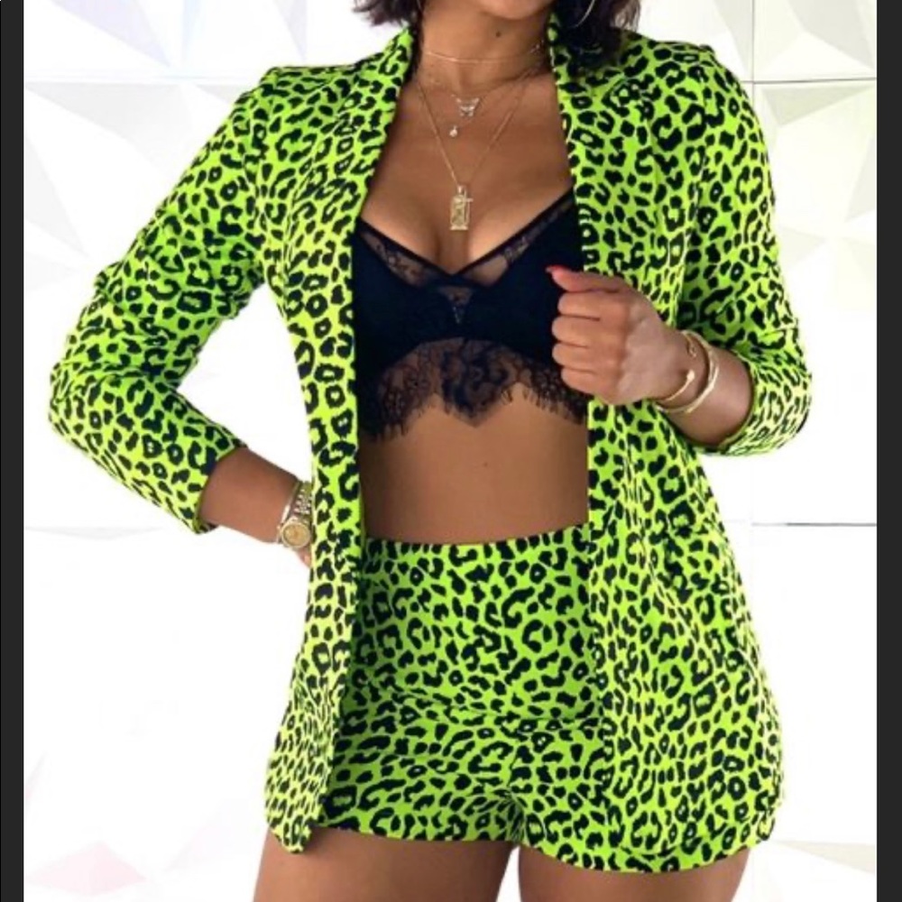 Lime green women’s Leopard print short suit